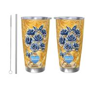 Bicchiere personalizzato con albero di rose blu della nonna personalizzato con nomi dei nipoti, in acciaio inossidabile, 590 ml, regalo premuroso per nonna, Gigi, Mimi, Nana per il Ringraziamento