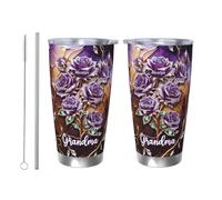 Bicchiere personalizzato con albero di rose viola per nonna, nomi personalizzati per nipoti, in acciaio inossidabile, 590 ml, regalo premuroso per nonna, Gigi, Mimi, Nana per il Ringraziamento