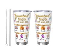 Bicchiere personalizzato con scritta "Grandma's Garden Love Grows Hers", in acciaio inox, da 590 ml, regalo premuroso per la nonna per Natale, Ringraziamento o qualsiasi occasione speciale