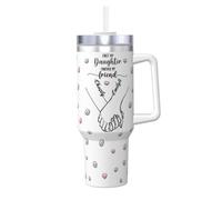 Bicchiere personalizzato per mamma con manico Nome personalizzato Mom Holding Hands Bicchiere in acciaio inossidabile First My Daughter Forever My Friend 40 once Tumblers Festa della mamma Tazza da