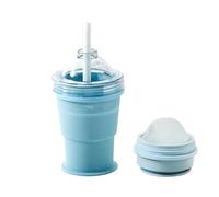 Bicchiere pieghevole in silicone 2 in 1 per granita, bicchiere pieghevole per granita, bicchiere per cubetti di ghiaccio con cannuccia e coperchio, ideale per il campeggio, i viaggi e la casa
