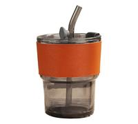 Bicchiere portatile in vetro con coperchio e cannucce, a prova di perdite, resistente all'usura, da 400 ml, elegante bicchiere in vetro per l'uso quotidiano, campeggio, picnic, lavoro