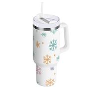 Bicchiere sottovuoto colorato con fiocco di neve da 1,18 l, con coperchio con cannuccia, per bambini, per la scuola, con bocca larga, regalo per donne, uomini, lui e lei