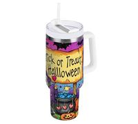 Bicchiere sottovuoto con zucca viola di Halloween da 1,18 l, coperchio a prova di perdite e cannuccia, per bambini, riutilizzabile, grande tazza da caffè per uomo e donna, regalo