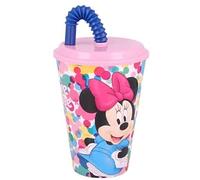 Bicchiere Sport con Cannuccia e Coperchio 430 ml per Bambini in plastica senza BPA (Minnie Mouse Topolina)