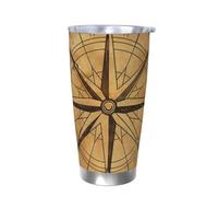 Bicchiere termico con coperchio a forma di bussola, portabicchieri per auto, vintage, nautico, da 590 ml, in acciaio inox, da viaggio, per bevande calde e fredde