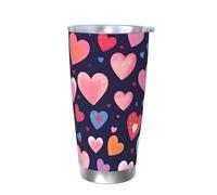 Bicchiere termico con coperchio a forma di cuore rosso e rosa, con portabicchieri per auto, romantico, da 590 ml, in acciaio inox, da viaggio, per bevande calde e fredde