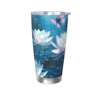Bicchiere termico con coperchio a forma di farfalla di loto, portabicchieri per auto, 590 ml, in acciaio inox, da viaggio, per bevande calde e fredde