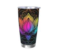 Bicchiere termico con coperchio a forma di fiore di loto, con motivo geometrico, da 590 ml, in acciaio inox, da viaggio, per bevande calde e fredde