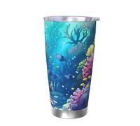 Bicchiere termico con coperchio in corallo marino, portabicchieri per auto, con pesce subacqueo, da 590 ml, in acciaio inox, da viaggio, per bevande calde e fredde