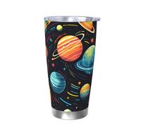 Bicchiere termico con coperchio per auto, con sistema solare Space Planet, da 590 ml, in acciaio inox, da viaggio, per bevande calde e fredde