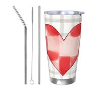 Bicchiere termico con foglie a forma di cuore, con 2 cannucce e coperchio, portabicchieri per auto, romantico, da 590 ml, in acciaio inox, da viaggio, per bevande calde e fredde