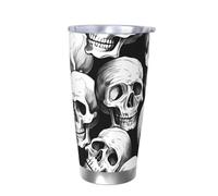 Bicchiere termico con scheletro di Halloween con coperchio, portabicchieri per auto, teschio fantasmi, 590 ml, in acciaio inox, tazza da caffè da viaggio per bevande calde e fredde