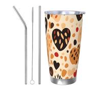 Bicchiere termico con stampa tigre a forma di cuore, con 2 cannucce e coperchio, portabicchieri per auto, stampa leopardata, da 590 ml, in acciaio inox, da viaggio, per bevande calde e fredde