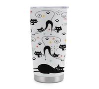 Bicchiere termico da 20 oz in acciaio inossidabile con manico e cannuccia, stile Mid-Century Modern Atomic Cat, tazza da viaggio termica con coperchio a prova di perdite, design alla moda per bevande