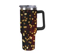 Bicchiere termico da 40 once con manico, coperchio e cannuccia, bottiglia d'acqua in acciaio inossidabile, tazza da viaggio riutilizzabile per uomini e donne, manico nero, amore, luce delle stelle, n