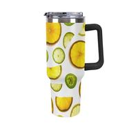 Bicchiere termico da 40 oz con manico, coperchio e cannuccia, borraccia in acciaio inossidabile con vuoto, tazza da viaggio riutilizzabile per uomini e donne, manico nero