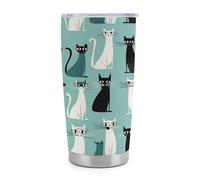 Bicchiere termico da 590 ml (20 oz) in acciaio inossidabile con manico e cannuccia, design retrò Atomic Cat, tazza da viaggio termica con coperchio a prova di perdite, ideale per bevande calde e fred