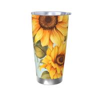 Bicchiere termico da auto con girasoli gialli con coperchio, con fiore floreale, da 590 ml, in acciaio inox, da viaggio, per bevande calde e fredde