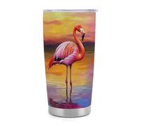 Bicchiere termico da viaggio Flamingo Sunset da 20 oz in acciaio inossidabile con manico e cannuccia, isolamento sottovuoto con coperchio a prova di perdite, design alla moda per bevande calde e fred