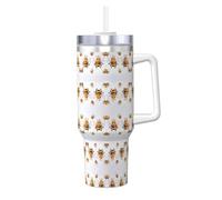 Bicchiere termico Funny Bees da 40 once con manico, resistente tazza in acciaio inossidabile a doppia parete per viaggi, ufficio e uso esterno, contenitore per bevande anti-perdite e anti-sudore