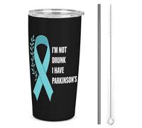 Bicchiere termico in acciaio inossidabile da 20 once con scritta "I'mDrunk" e scritta "I Have Parkinson's Awareness", a doppia parete, da viaggio, per auto, con coperchio e cannuccia, per uomini e do