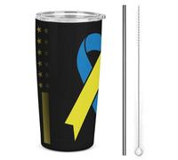 Bicchiere termico in acciaio inox da 20 once per la consapevolezza della sindrome di Down, tazza da viaggio per auto a doppia parete con coperchio a cannuccia per uomini e donne, regali di caffè