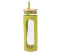 Bicchiere termico in vetro da 600 ml con coperchio e cannuccia in bambù, bottiglia in vetro a prova di perdite con coperchio protettivo in s
