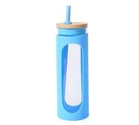 Bicchiere termico in vetro da 600 ml con coperchio e cannuccia in bambù, bottiglia in vetro a prova di perdite con coperchio protettivo in s