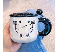 Bicchiere Termico per Bevande Fredde, Grazioso Set da Viaggio in Ceramica con Tazza da Caffè, Coperchio e Cucchiaino, Borraccia con Manico Nero, Grande Capacità, a Prova Perdite(Yellow)