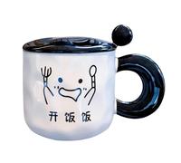 Bicchiere Termico per Bevande Fredde, Grazioso Set da Viaggio in Ceramica con Tazza da Caffè, Coperchio e Cucchiaino, Borraccia con Manico Nero, Grande Capacità, a Prova Perdite(Black)