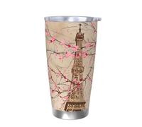 Bicchiere termico vintage con motivo floreale di Parigi con coperchio, porta tazza termica per auto, Torre Eiffel, da 590 ml, in acciaio inox, per bevande calde e fredde