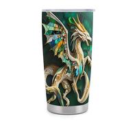 Bicchiere termico Visual Brick Dragon da 20 oz in acciaio inossidabile con manico e cannuccia, tazza da viaggio per caffè isolata sottovuoto con coperchio a prova di perdite, design alla moda per bev