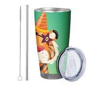 Bicchiere tigre Confezione da 1 simpatico motivo divertente con pianta del fumetto fiore stella occhiali foglie cappello verde arancione metallo riutilizzabile senza fuoriuscite infrangibile cortile