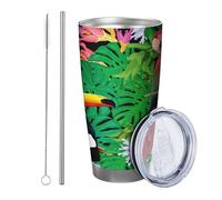 Bicchiere tropicale confezione da 1 animale botanico uccello astratto fiore bellissimo artistico verde rosa giallo verniciato a polvere caldo e freddo senza fuoriuscite viaggio piscina all'aperto con