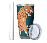 Bicchiere tropicale Confezione da 1 Tiger Pattern Foglie Pianta Artistica Disegni Astratti Blu Arancione Verde Acciaio Can Cooler Infrangibile No Spill Viaggi Piscina Outdoor Palestra Con Coperchio