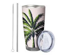 Bicchiere tropicale Set Di 1 Astratto Artistico Graffiti Banana Tree Botanico Pittura verde chiaro rosa Metallo Riutilizzabile No Spill Infrangibile Yard Outdoor Picnic palestra con cannuccia Bevande