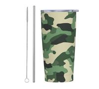 Bicchiere verde mimetico con coperchio e cannuccia, 590 ml, tazza da caffè ghiacciato isolata sottovuoto, bottiglia da viaggio riutilizzabile in acciaio inox