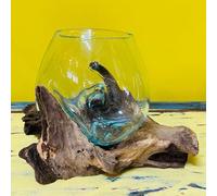 Bicchiere vetro fuso su radice calice stile etnico