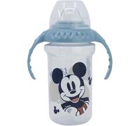 Bicchiere Viaggio Bambini Disney Mickey Mouse, in plastica senza BPA, con beccuccio, tappo antigoccia e due manici, lavabile e riutilizzabile