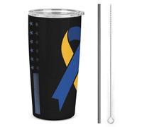 Bicchiere vintage in acciaio inossidabile da 20 once per la consapevolezza della sindrome di Down, tazza da viaggio per auto a doppia parete con coperchio a vuoto e cannuccia, per regali di caffè per