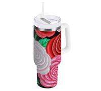 Bicchiere vuoto con fiori finti glitterati con rose e coperchio e cannuccia, grande bottiglia d'acqua a bocca larga, tazza da campeggio per scuola, sport, asilo nido, campeggio e altro ancora
