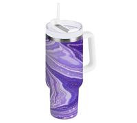 Bicchiere vuoto viola con finto glitter effetto marmo con coperchio e cannuccia, in acciaio inox, bocca larga, tazza da viaggio per scuola, sport, asilo nido, campeggio e altro ancora