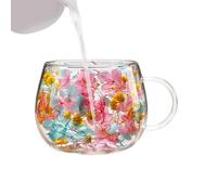 Bicchieri a doppia parete da 250 ml con fiori colorati, con manico, bicchieri da caffè isolati a doppia parete con fiori secchi, per godersi a casa in ufficio in bar, anche per freddo e freddo