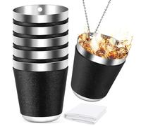 Bicchieri Acciaio Inox con Custodia in Pelle 6Pcs 30ml Bicchierini in Acciaio Impilabili con 6Pcs Catenella per Escursionismo Picnic Campeggio Feste di Carnevale Feste di Matrimonio Addio al Celibato