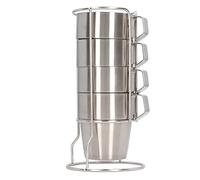 Bicchieri Acciaio Inox Set 4 Tazzine Impilabili Doppio Strato con Supporto - Infrangibili, Termiche e Salvaspazio per Campeggio e Picnic