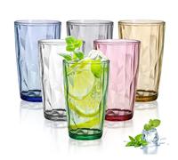 Bicchieri Acqua Colorati 470 ml - Set da 6 Bicchieri Colorati di Plastica, Bicchieri Cocktail, Bicchieri da Succo, Bicchieri Alti con Effetto Cristallo, per Acqua Succo Caffè Freddo Bibite Gassate