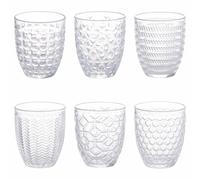 BICCHIERI ACQUA VETRO TRASPARENTE DECORATI RILIEVO GEOMETRIE SET 6 320 ML