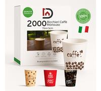 Bicchieri Caffe Carta 75ml Maxi Scorta 2000pz 100% Biodegradabili Made in Italy