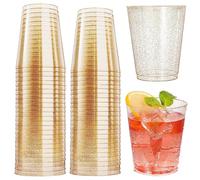 Bicchieri Cocktail Plastica, 50 Pezzi, 300 ml, Paillettes Dorate, Riutilizzabile, Plastica Rigida, Adatto ad Ogni Occasione